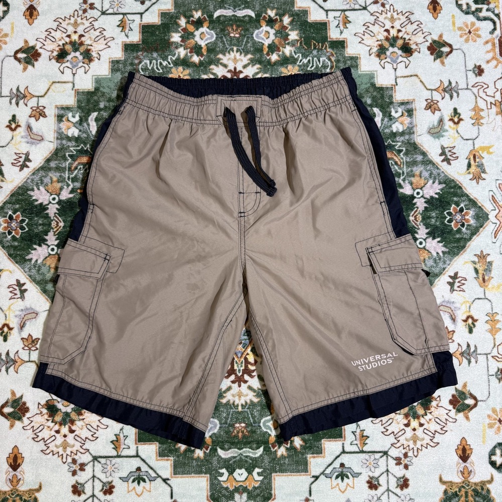 Universal‎ Studios Mens Cargo Shorts Drawstring Tan Casual